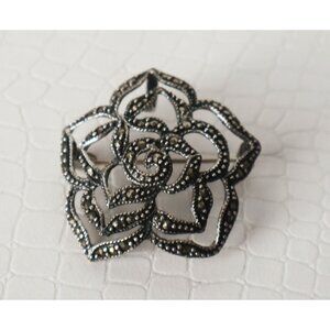 Vintage Sterling Silver 925 Flower Brooch Pin Rose Marcasite or PENDANT
